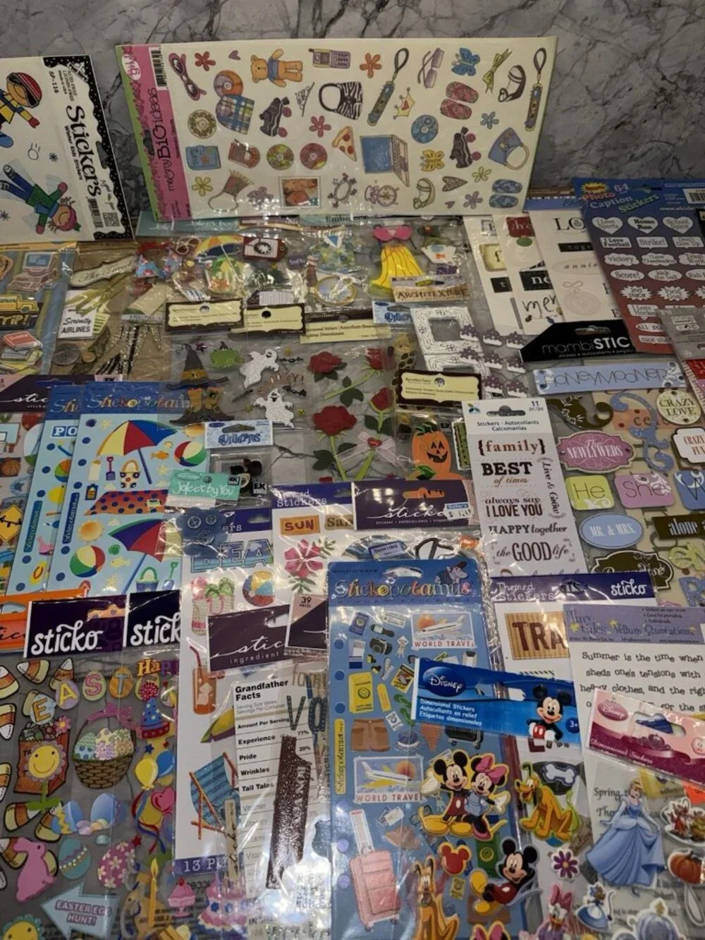 Lot Of 70 Pkgs NEW Scrapbook Stickers Jolees Sticko Disney Recollections 3D
